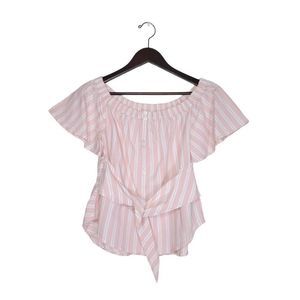 BP. Women's Short Flare Sleeves Off-Shoulder Striped Top Blouse Size S